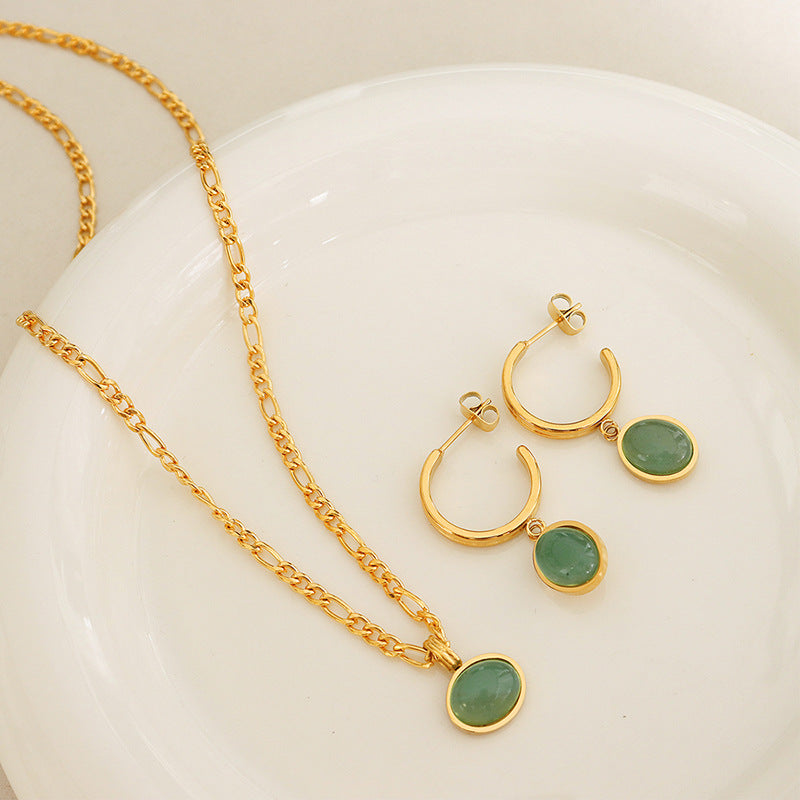 French Natural Green Aventurine Pendant Earrings