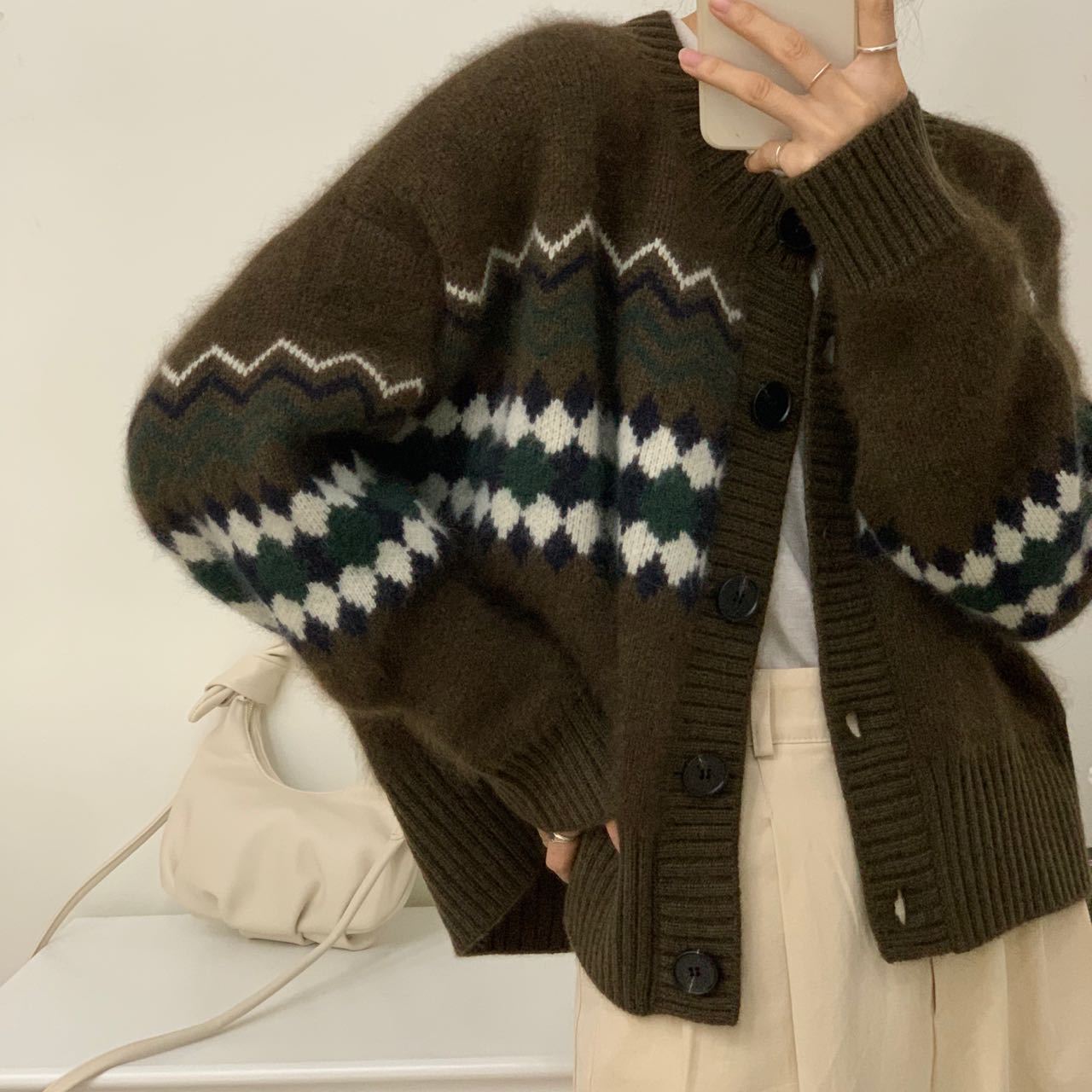Idle Style Retro Crew Neck Elegant Women's Coat