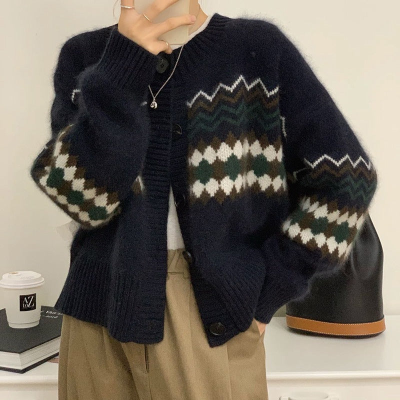 Idle Style Retro Crew Neck Elegant Women's Coat
