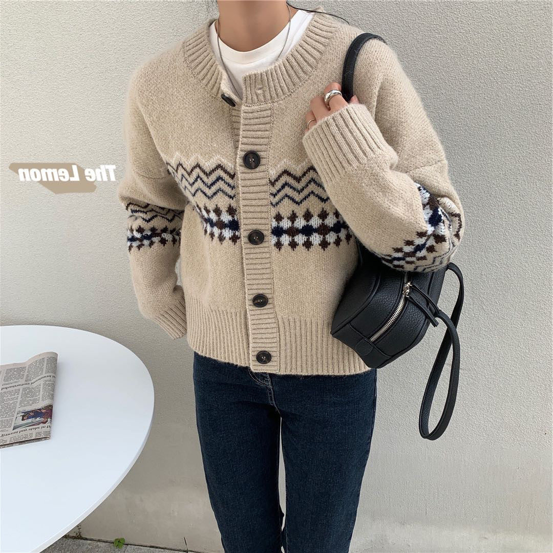 Idle Style Retro Crew Neck Elegant Women's Coat