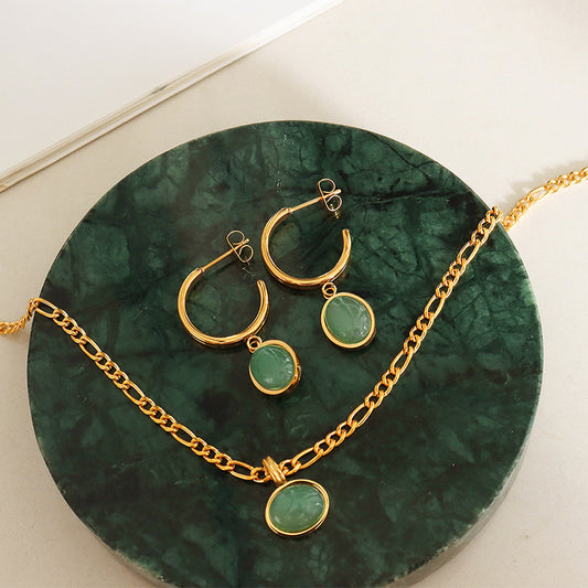 French Natural Green Aventurine Pendant Earrings