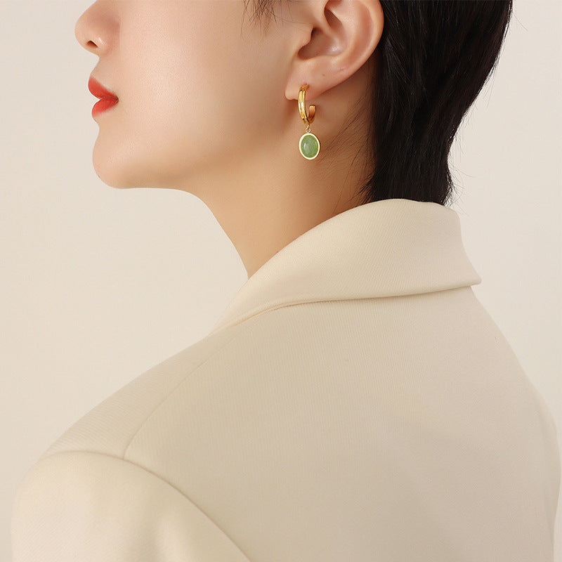 French Natural Green Aventurine Pendant Earrings