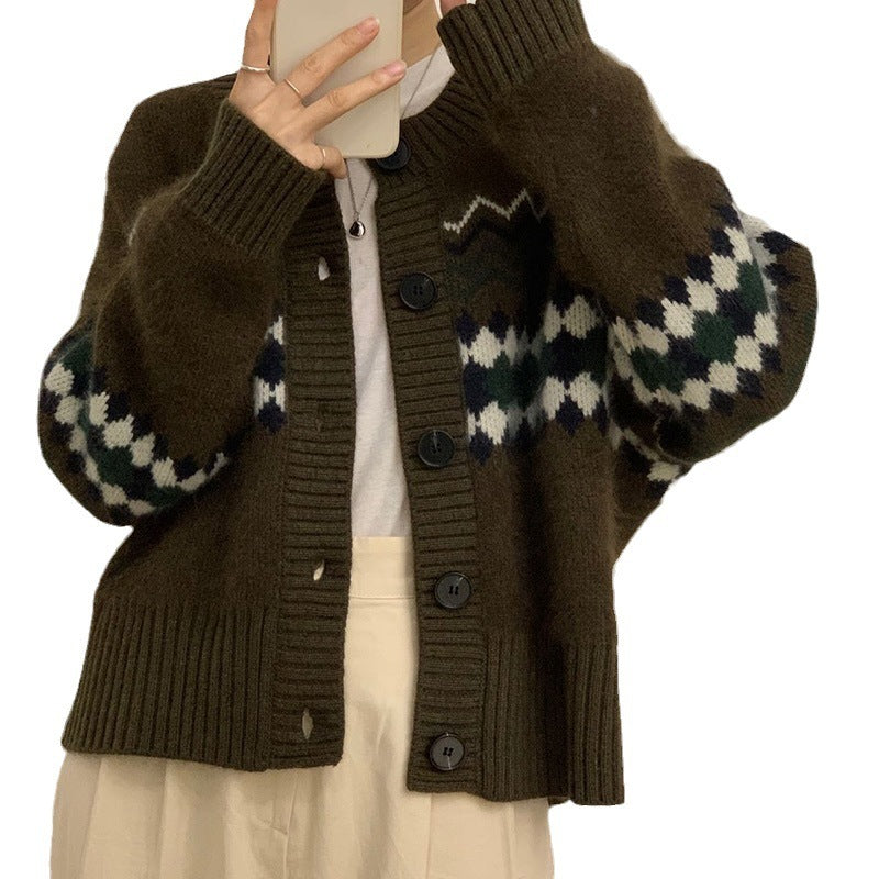 Idle Style Retro Crew Neck Elegant Women's Coat