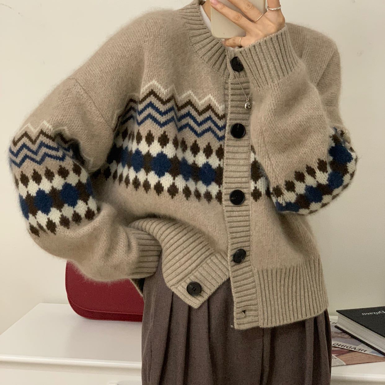 Idle Style Retro Crew Neck Elegant Women's Coat