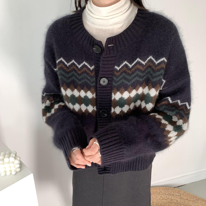 Idle Style Retro Crew Neck Elegant Women's Coat