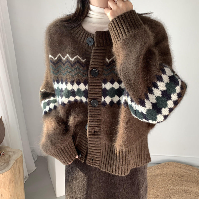 Idle Style Retro Crew Neck Elegant Women's Coat