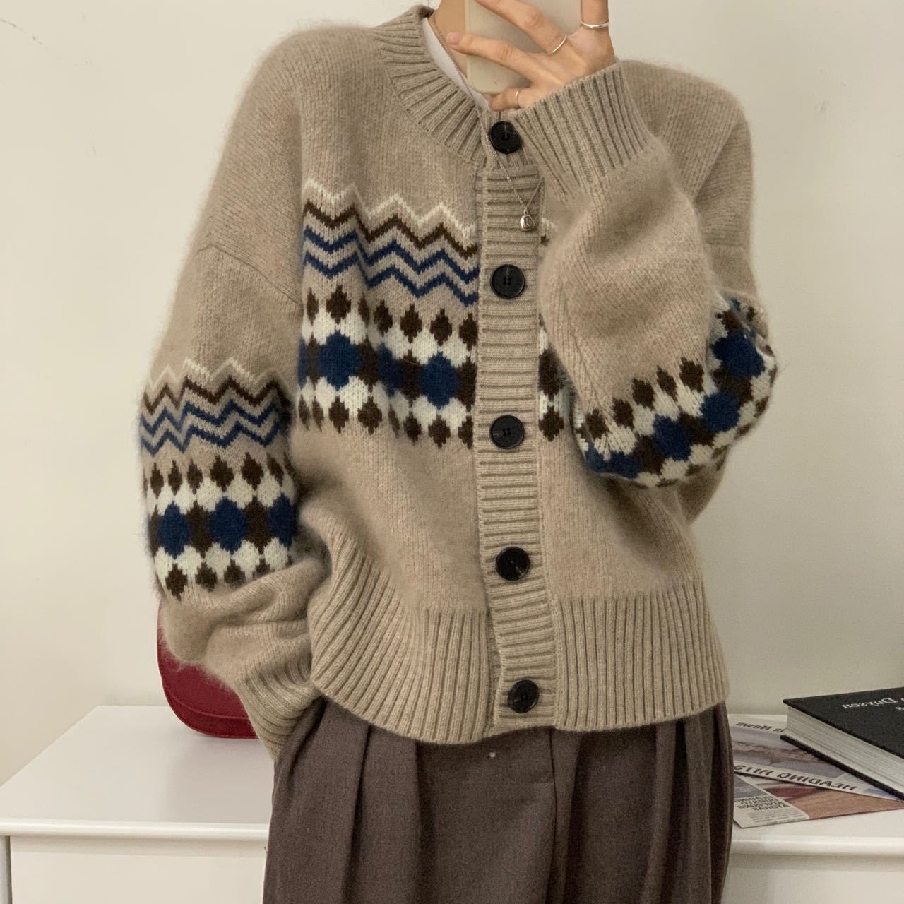 Idle Style Retro Crew Neck Elegant Women's Coat